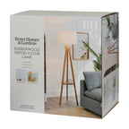  63" Natural Wood Tripod Floor Lamp with Pleated Shade