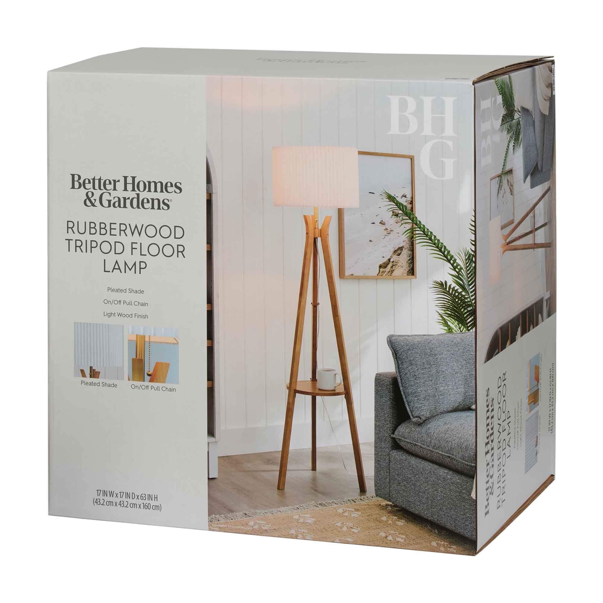 63" Natural Wood Tripod Floor Lamp with Pleated Shade