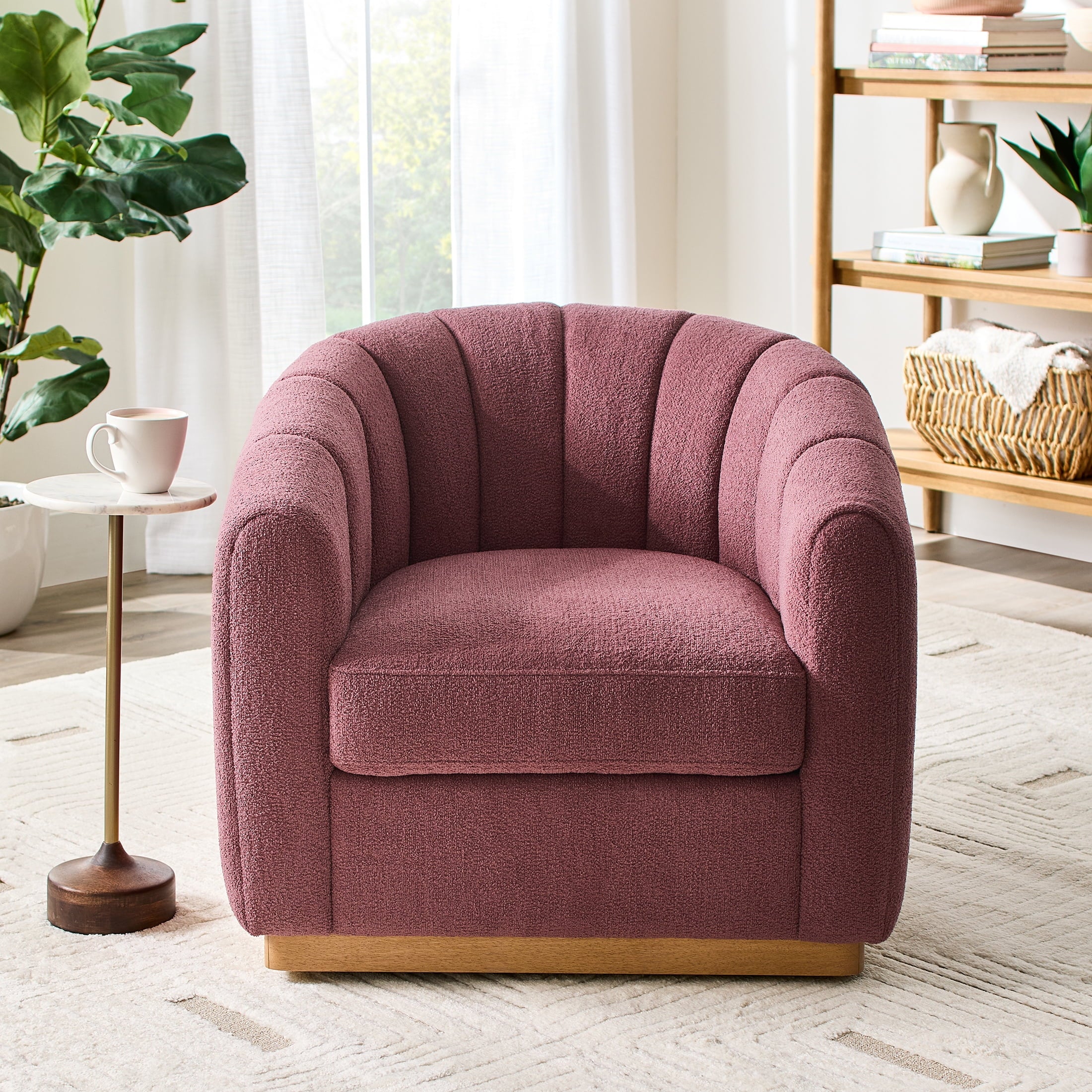  Lillian Accent Swivel Chair, Rose Boucle