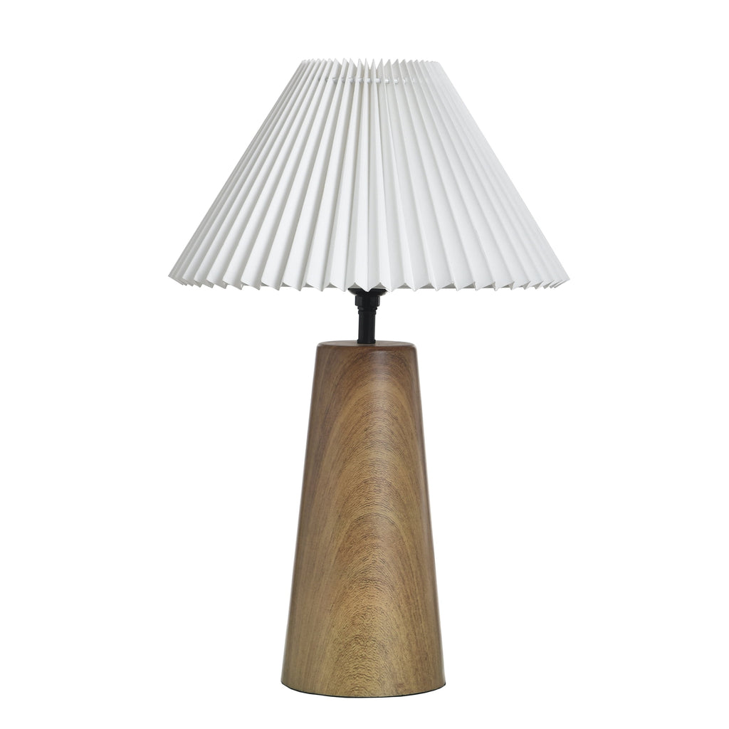 Wood Grain Finish Table Lamp with Pleated Shade