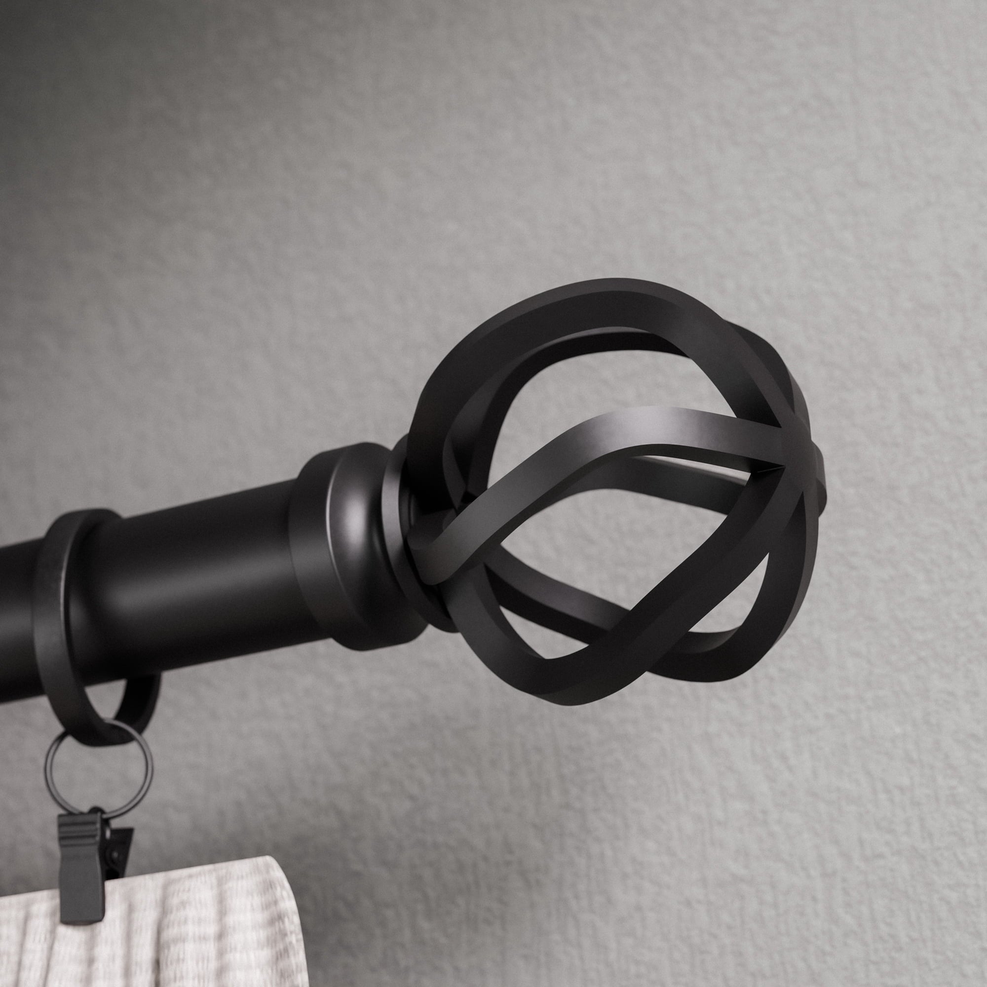  1" Matte Black Cage Adjustable Single Curtain Rod Set, 120" to 180"