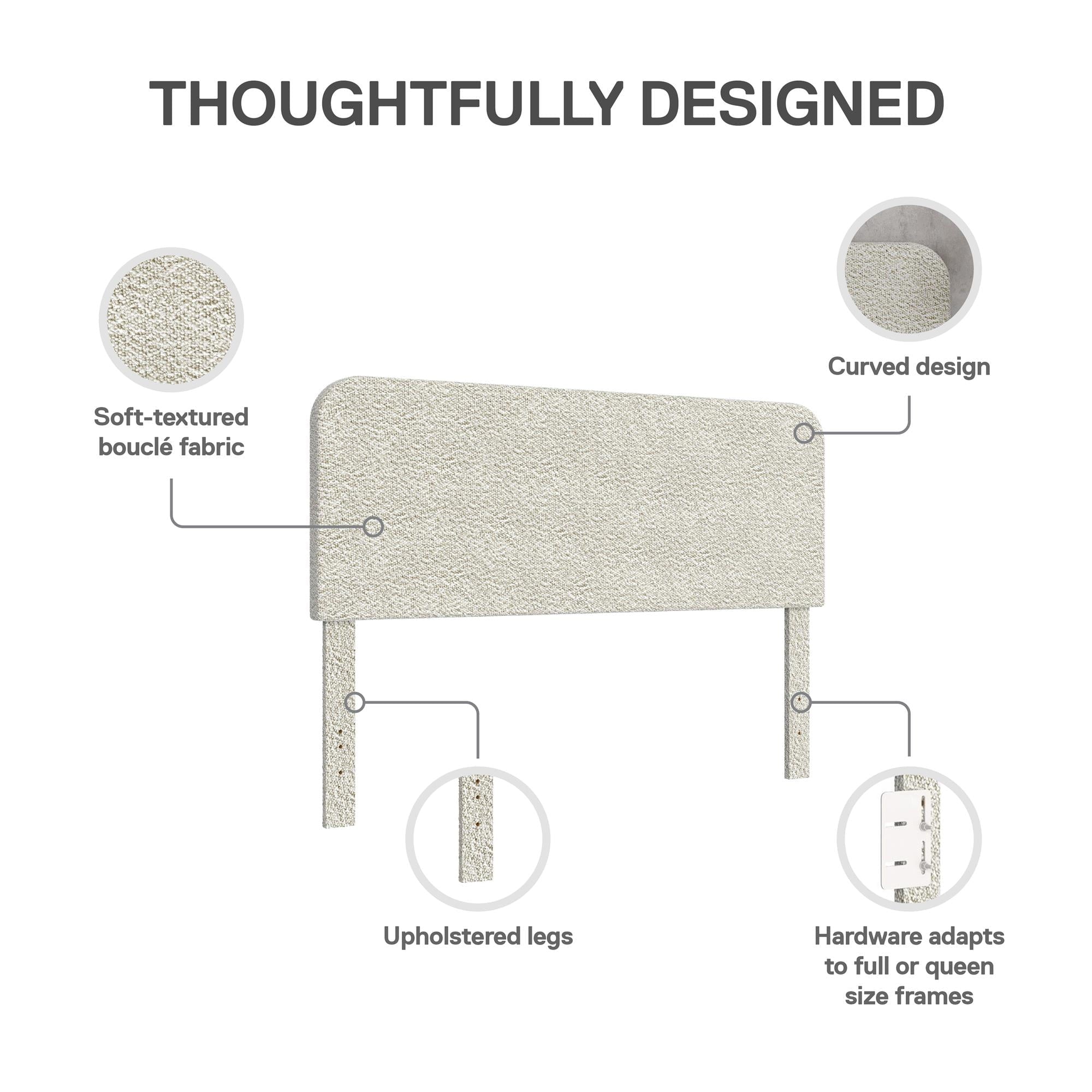  Juliet Full/Queen Boucle Headboard, Ivory