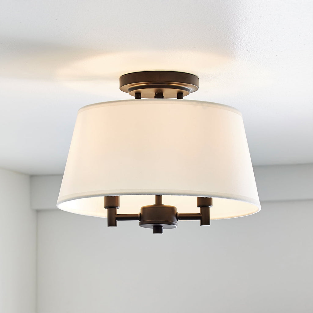  2-Light Matte Black Indoor Flush Mount Light, Fabric Shade, Bulbs Included