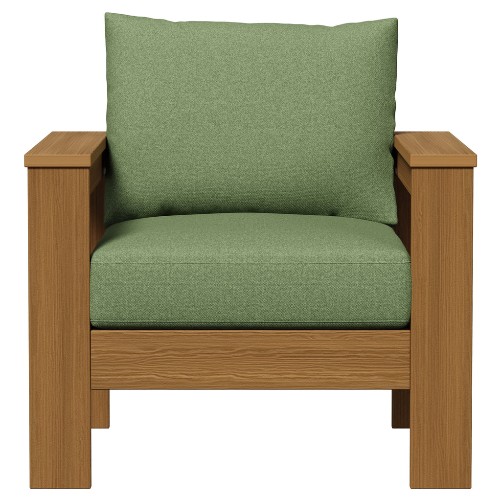  Ezra Outdoor HDPE Club Chair with Teak Finish and Green Cushions