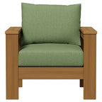  Ezra Outdoor HDPE Club Chair with Teak Finish and Green Cushions