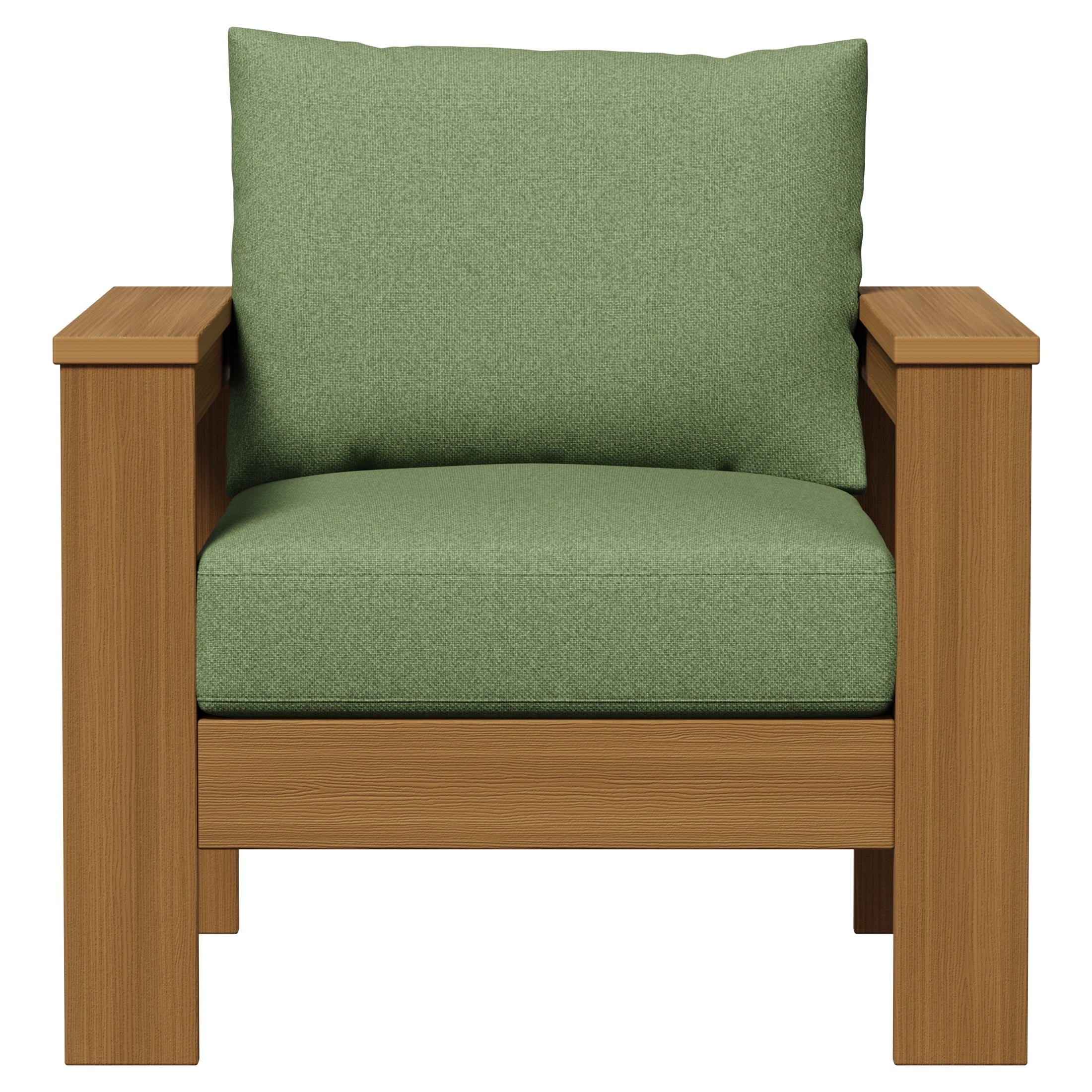  Ezra Outdoor HDPE Club Chair with Teak Finish and Green Cushions