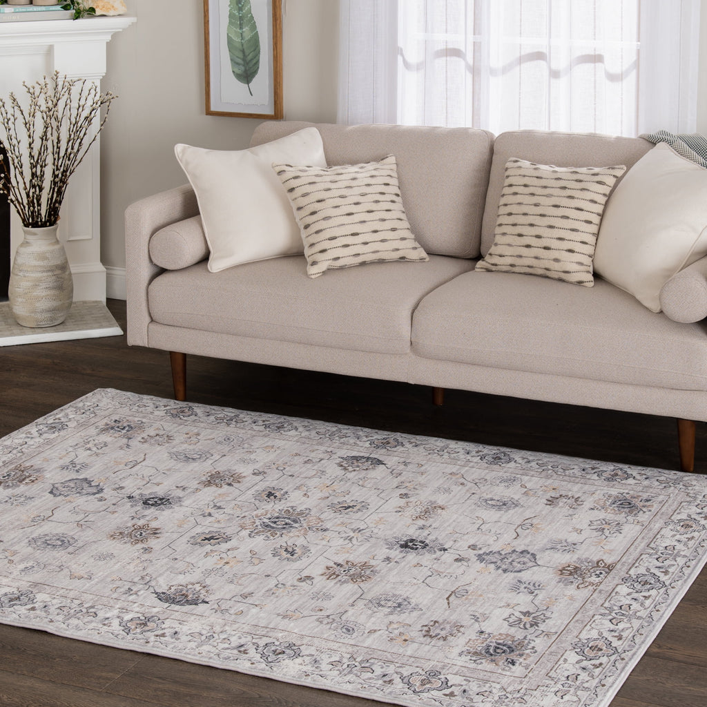  Persian Blooms Ivory Faux Fur Indoor Area Rug, 5'x7'