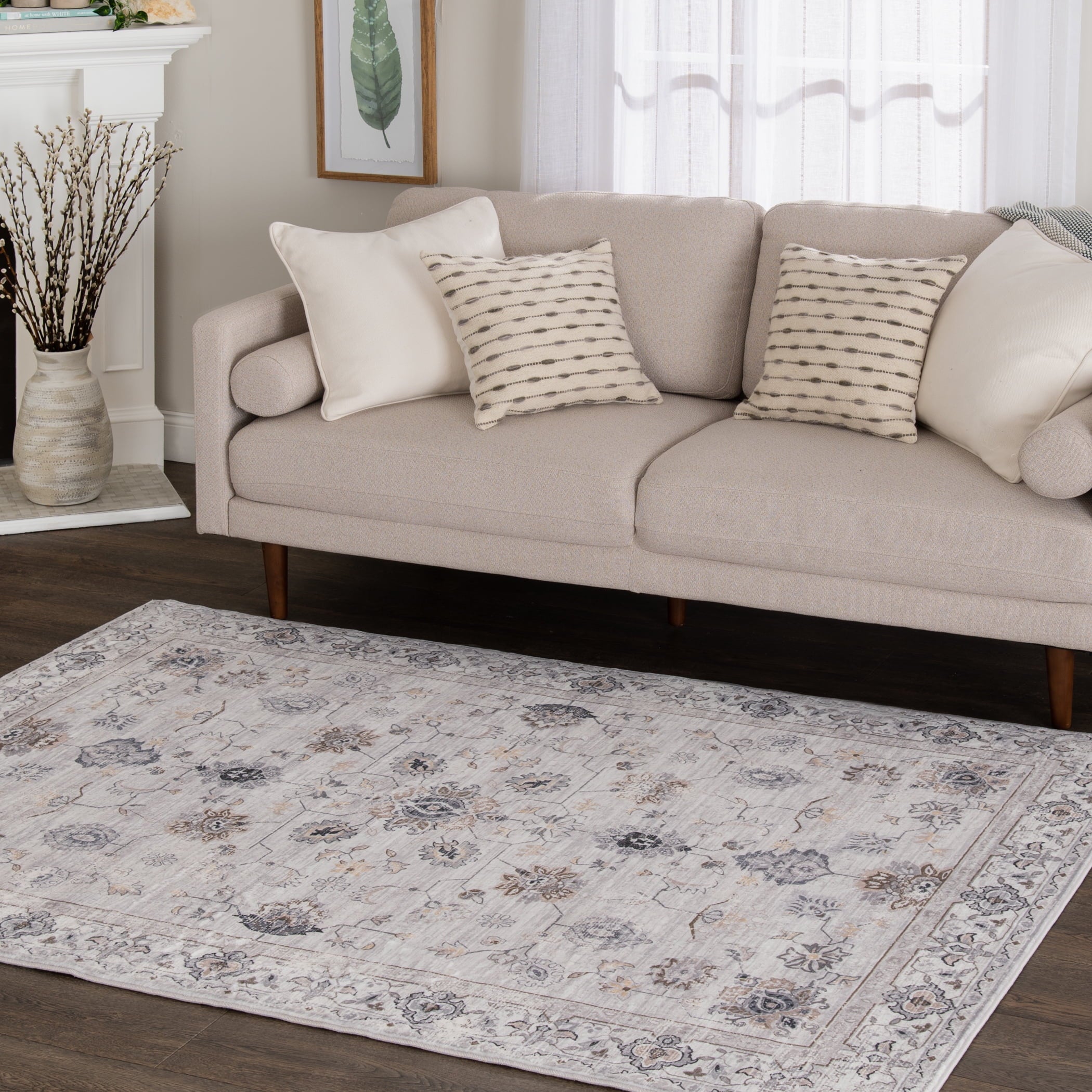  Persian Blooms Ivory Faux Fur Indoor Area Rug, 5'x7'