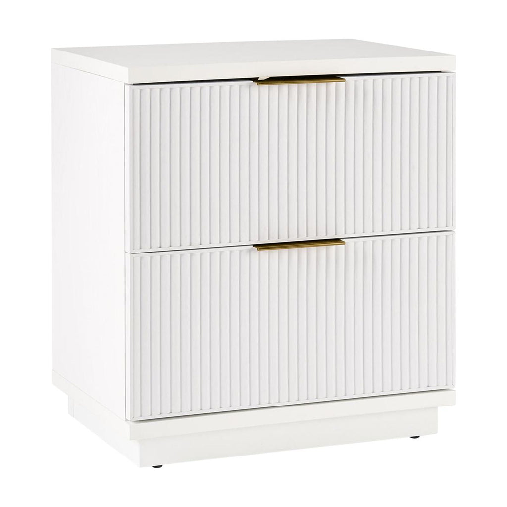  Lillian Fluted 2-Drawer Nightstand with USB, White Finish
