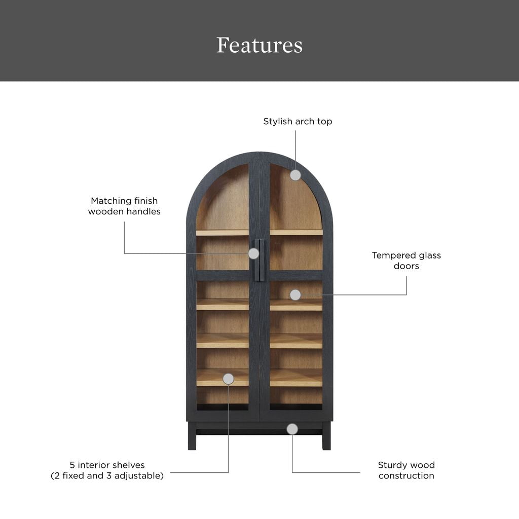  Juliet Arch Accent Cabinet, Black Finish