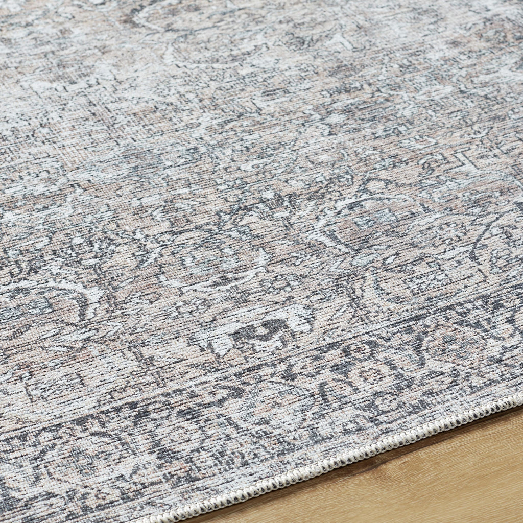  Persian Blooms Washable Non-Skid Indoor Area Rug, Brown, 5'3" x 7'