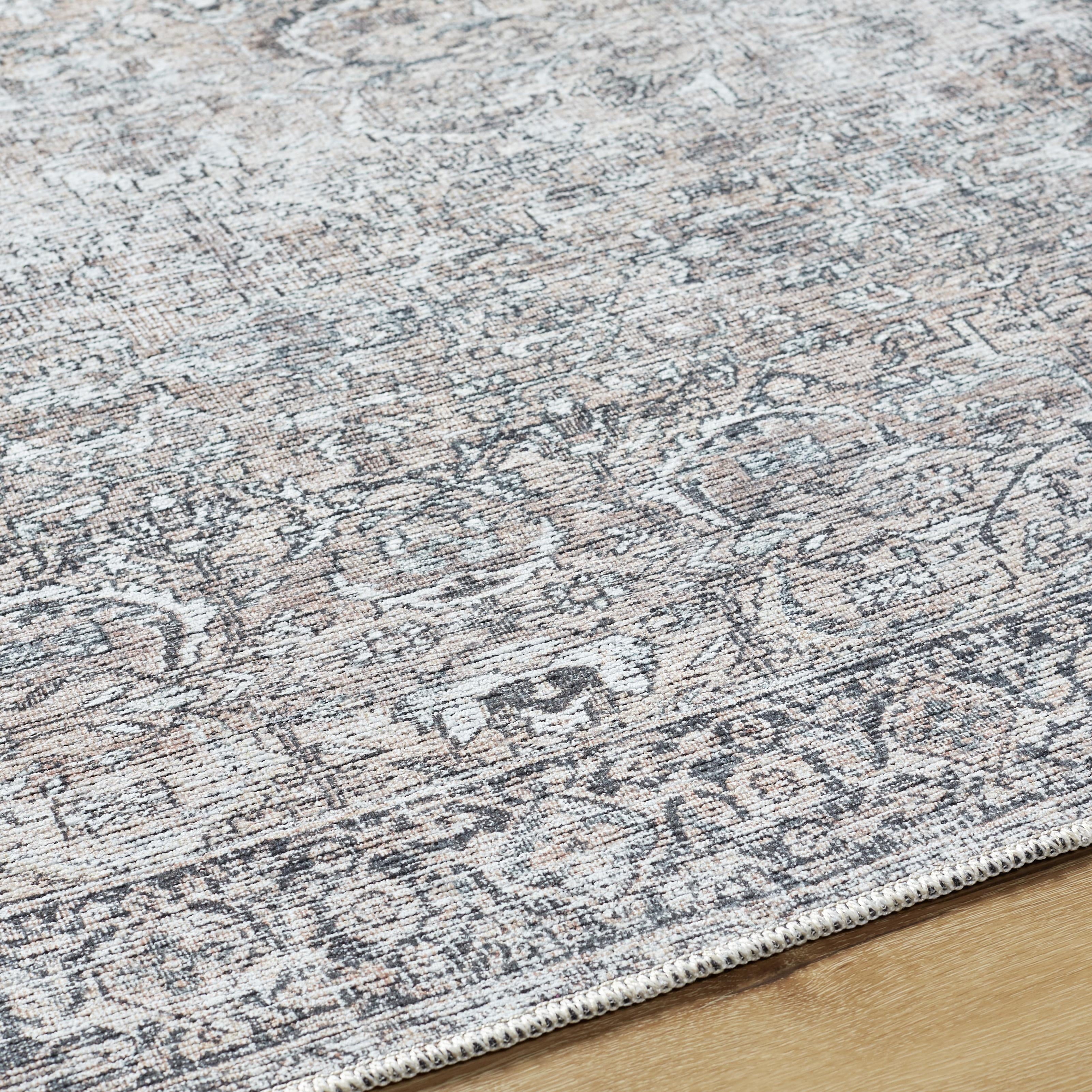  Persian Blooms Washable Non-Skid Indoor Area Rug, Brown, 5'3" x 7'