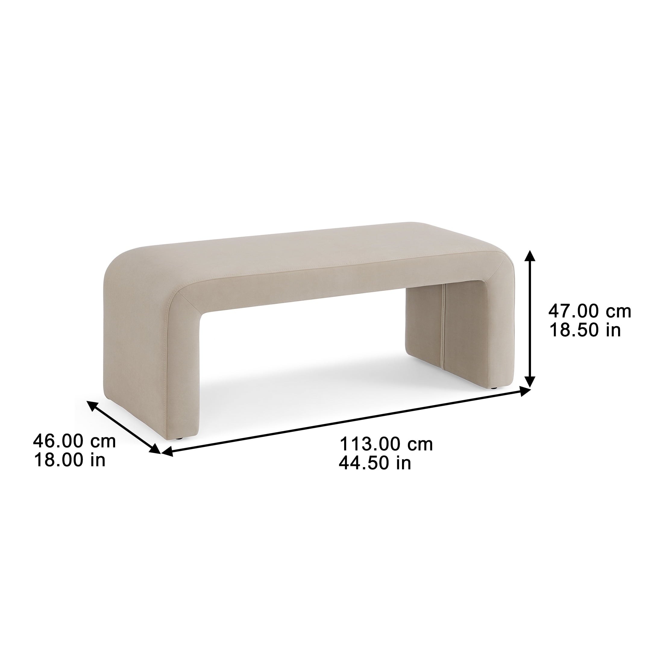  Juliet 44.50" Velvet Waterfall Bench, Beige