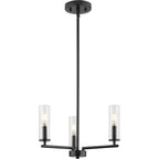 16 in Matte Black 3 Light Chandelier with Clear Glass - Contemporary Style