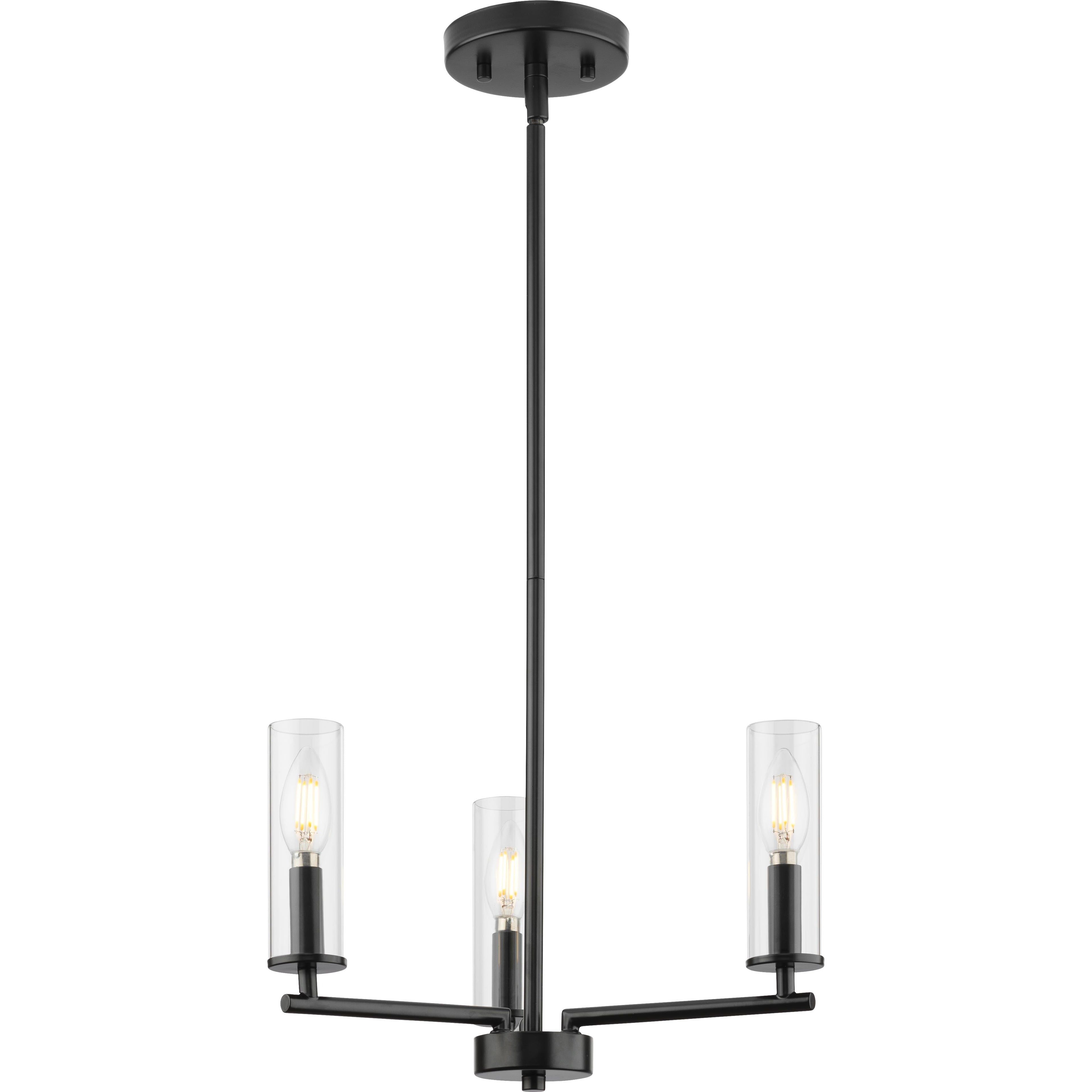  16 in Matte Black 3 Light Chandelier with Clear Glass - Contemporary Style