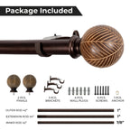  1 inch Extendible Curtain Rod 42" to 120" with Moroccan Leaf Finials Brown