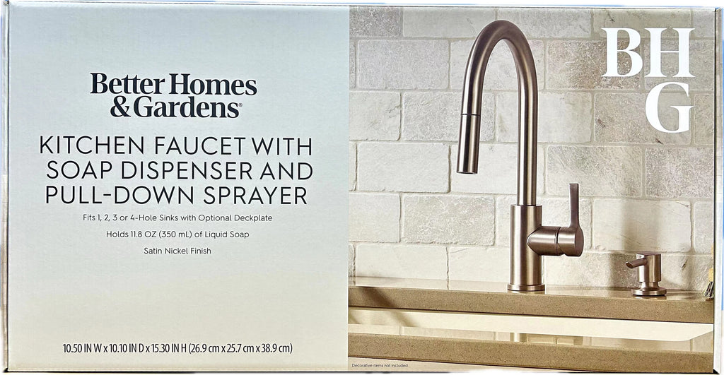  Pull Down Kitchen Faucet with Soap Dispenser in Satin Nickel