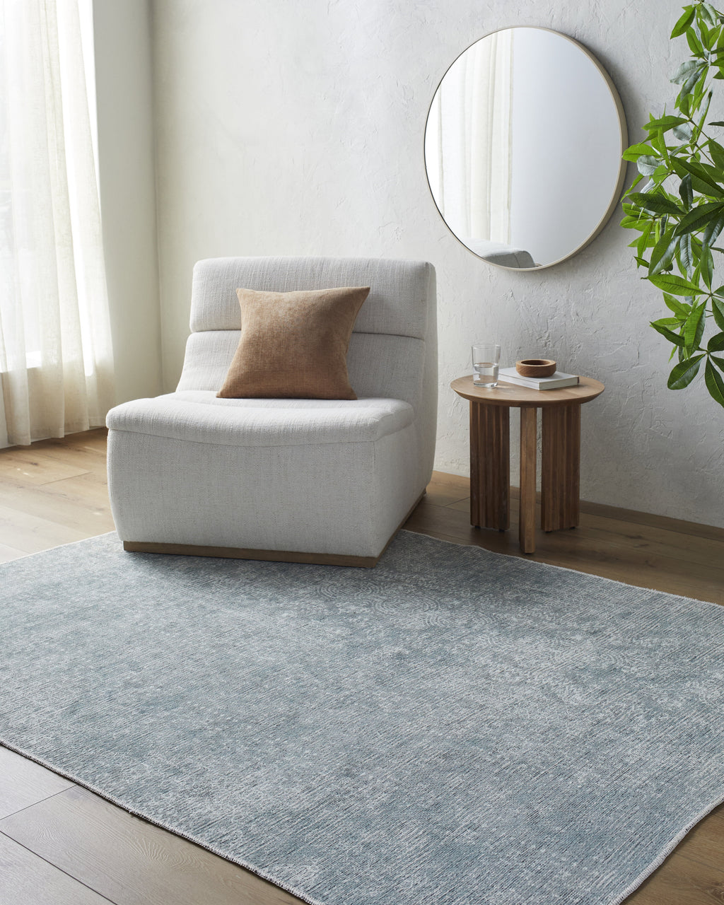  Boho Circles Washable Non-Skid Area Rug, Blue, 5' 3" x 7'