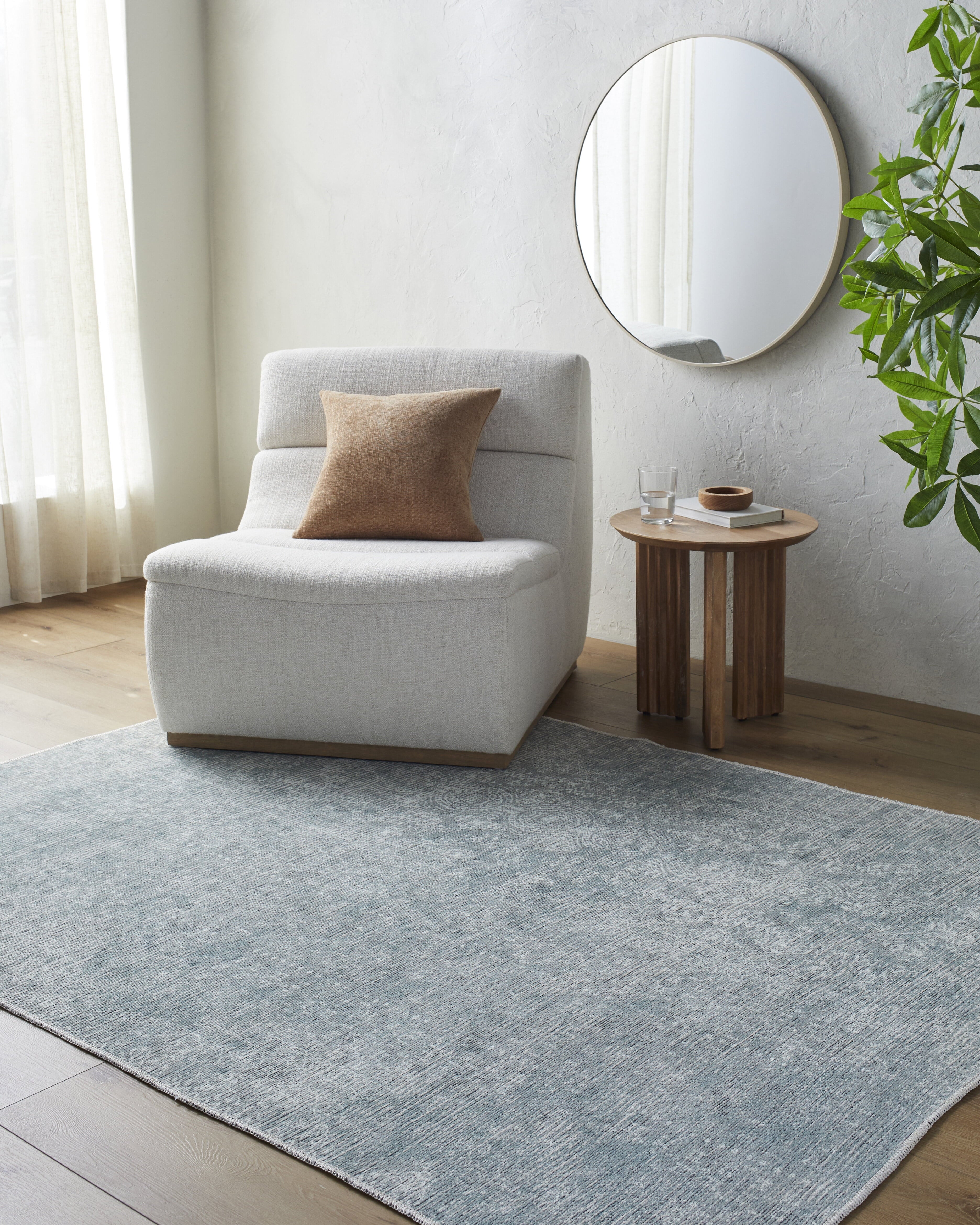  Boho Circles Washable Non-Skid Area Rug, Blue, 5' 3" x 7'
