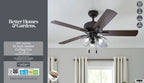  52" Bronze Transitional Ceiling Fan, 5 Reversible Blades, 3 LED Bulbs Included