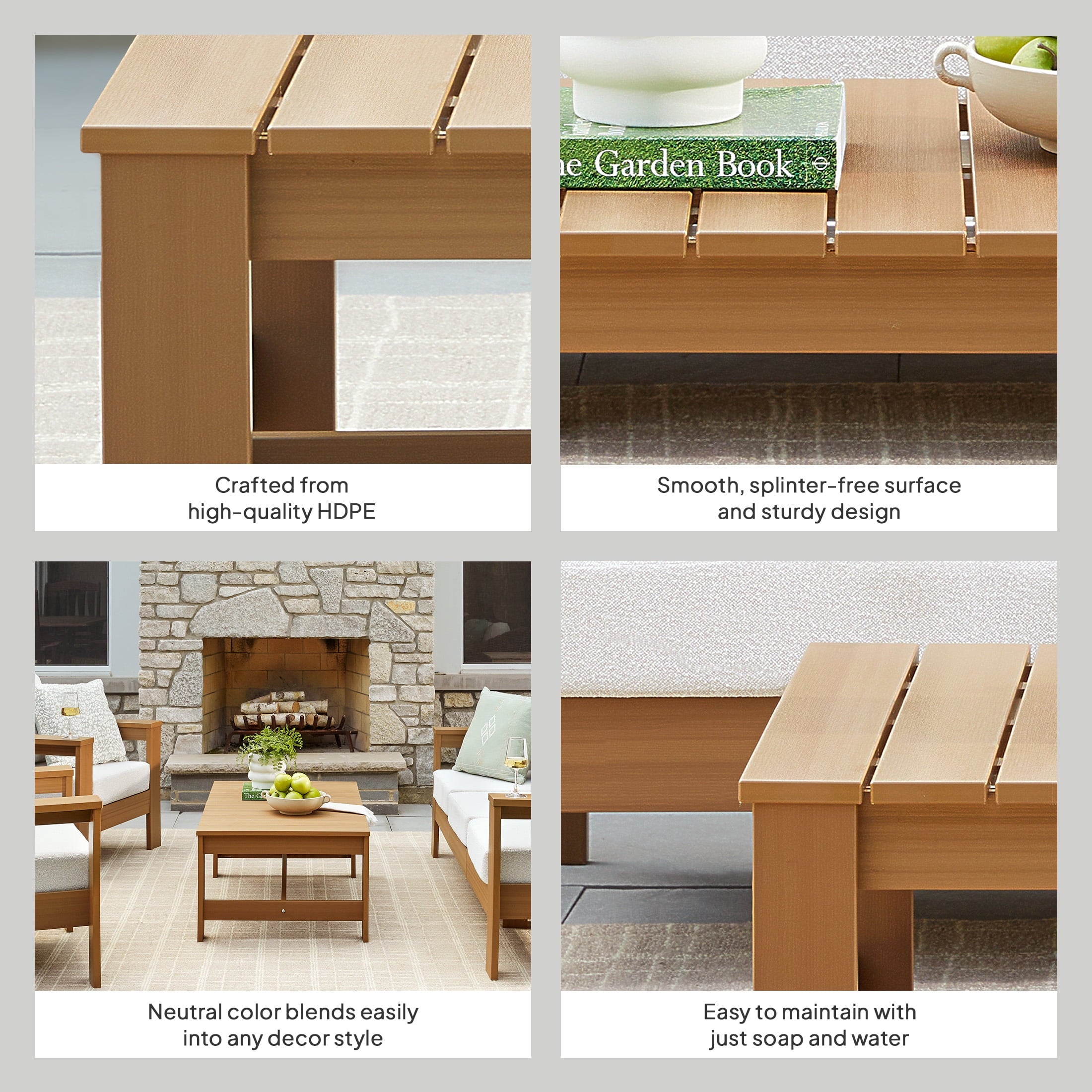  Ezra Outdoor Teak HDPE Coffee Table