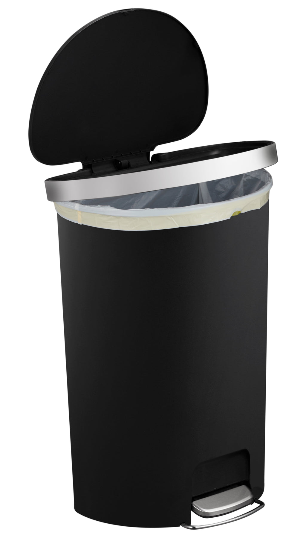  Large Kitchen Trash Can, 14.5 Gallon Plastic Semi Round Step Garbage Bin with Soft Close Lid, Black