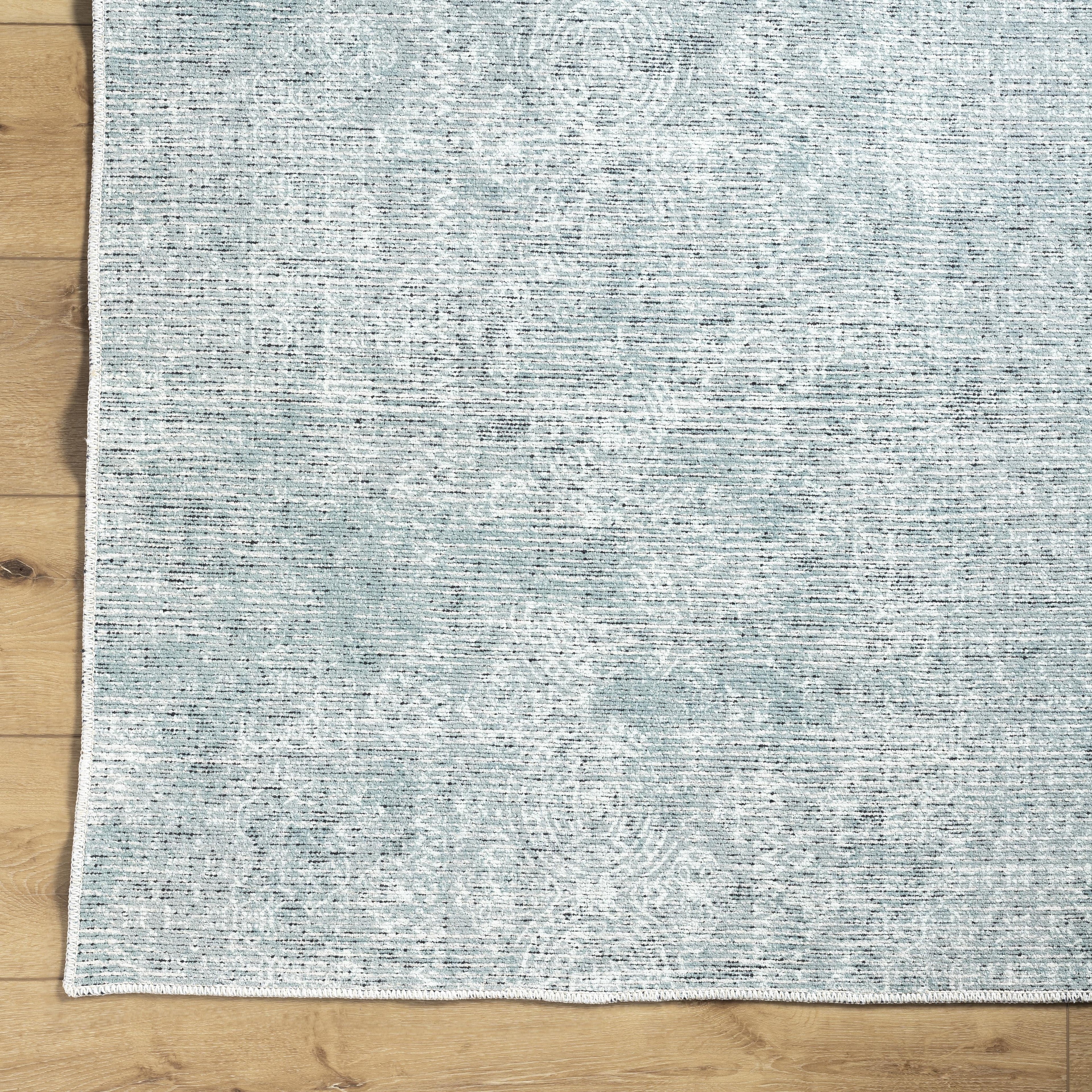  Boho Circles Washable Non-Skid Area Rug, Blue, 5' 3" x 7'
