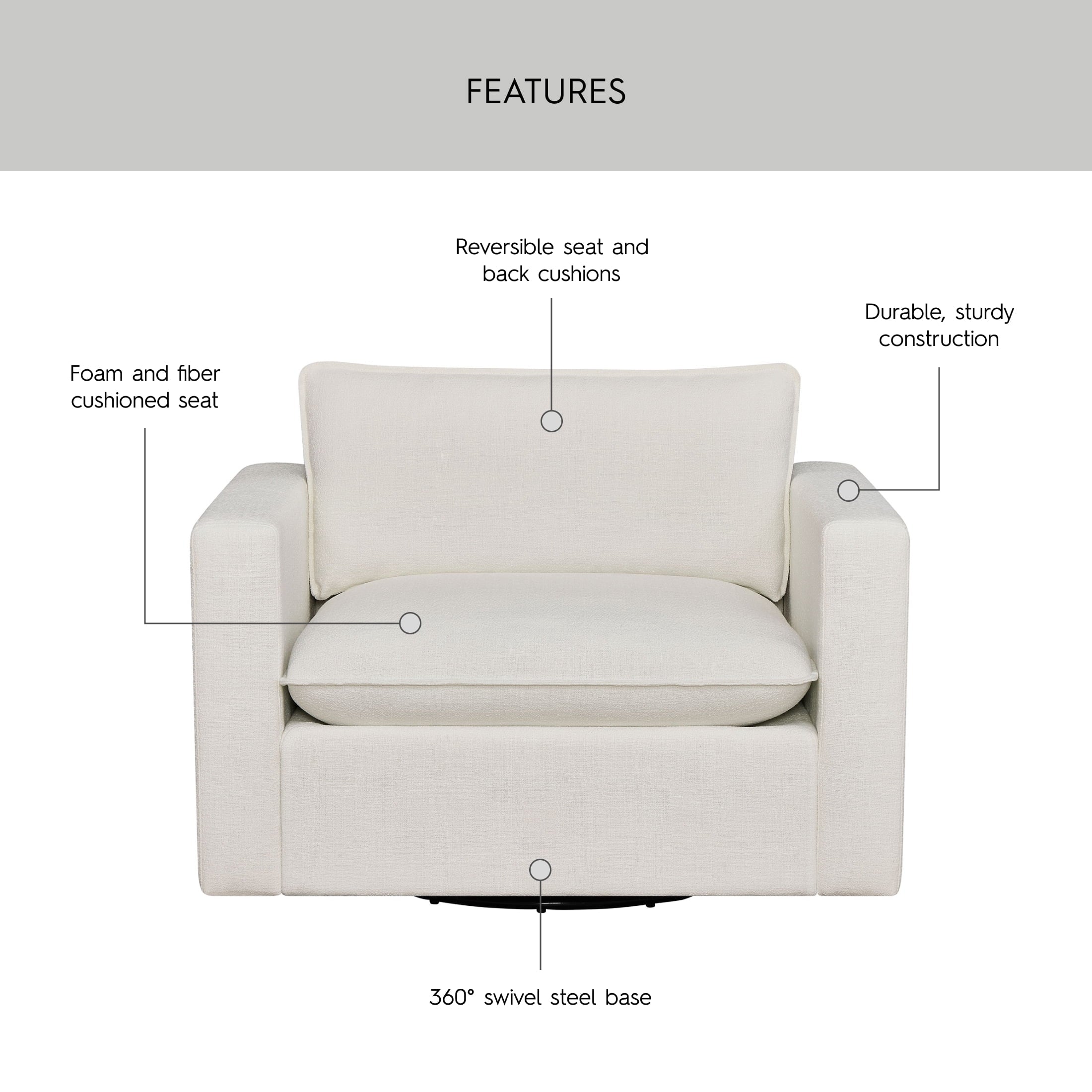  Weston Cloud Swivel Accent Chair, White