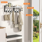 Burfoko 4-in-1 Wall Mounted Coat Rack with Shelf - 29" Entryway Organizer with 11 Hooks, Mail Holder & Key Hanger, Space-Saving for Hallway/Bedroom, White