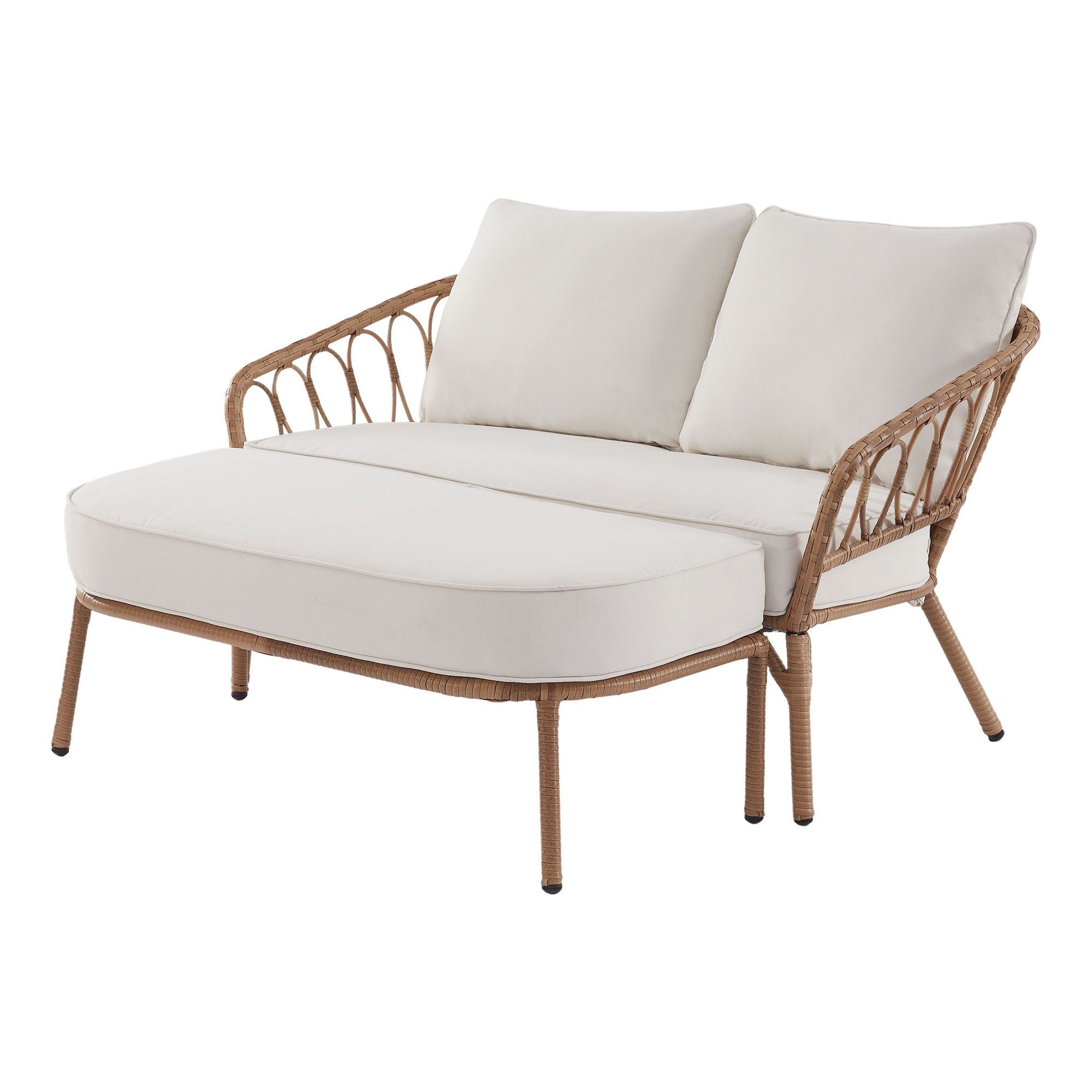  Willow Sage All-Weather Wicker Outdoor Loveseat and Ottoman Set, Beige
