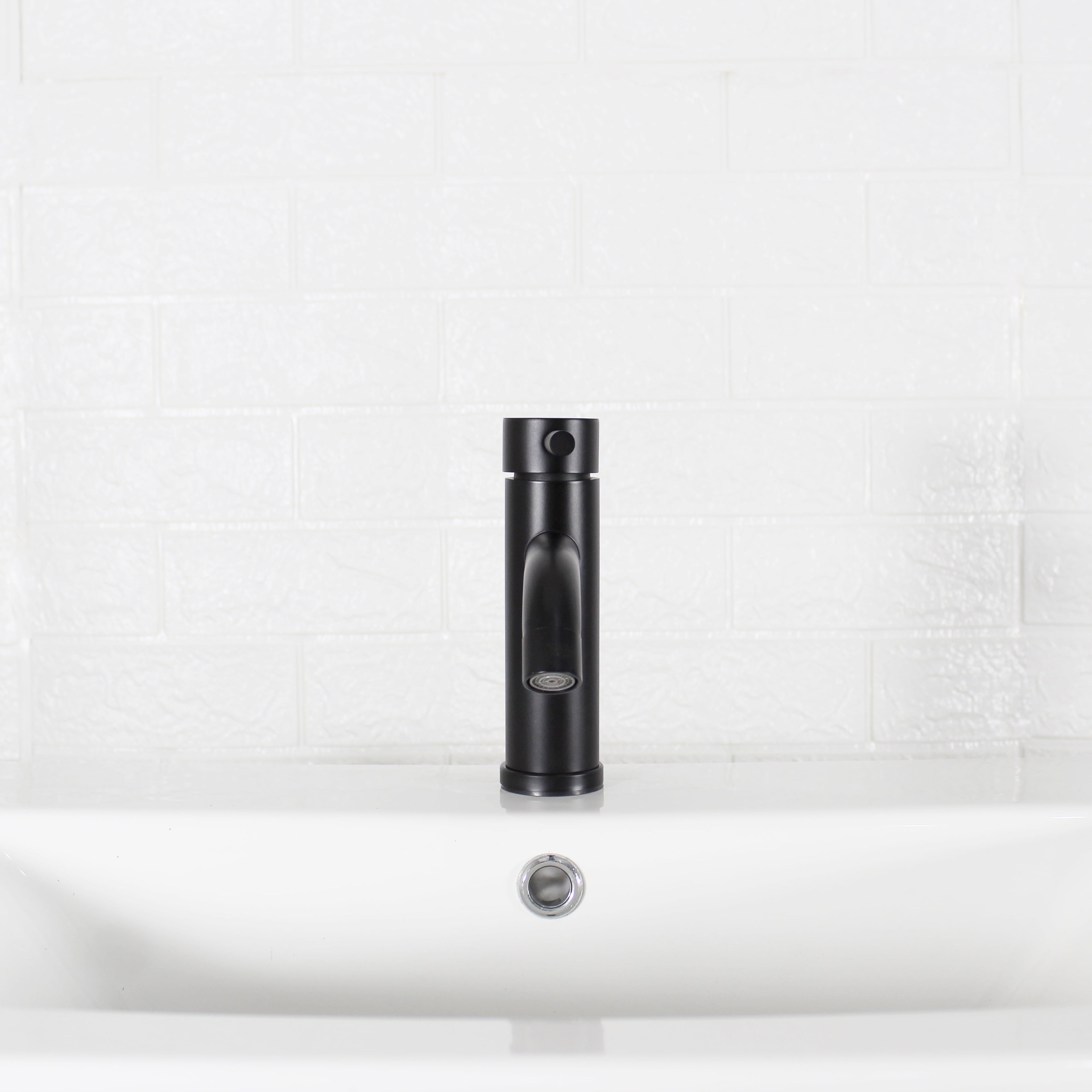  Elmont Single Handle Bathroom Sink Faucet, Matte Black, Includes Push Pop-Up Drain