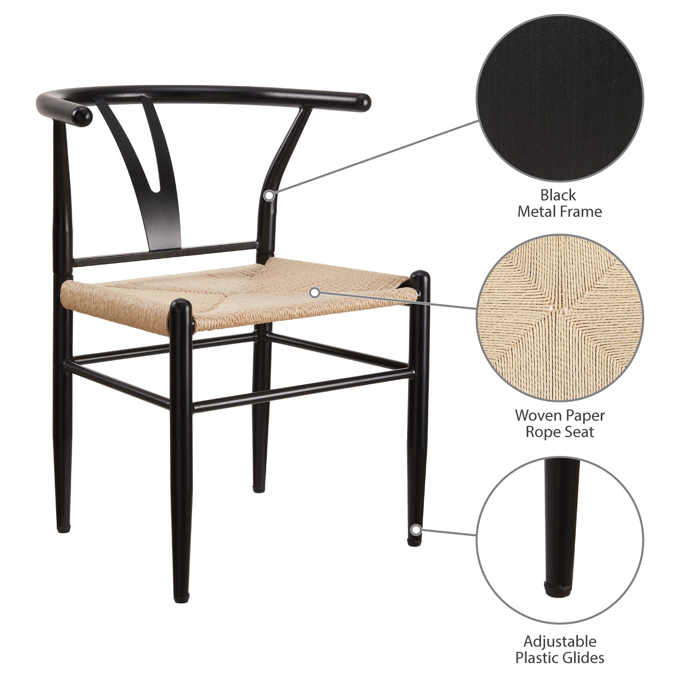  Springwood Wishbone Chair 2 Pack, Metal Base Black Finish