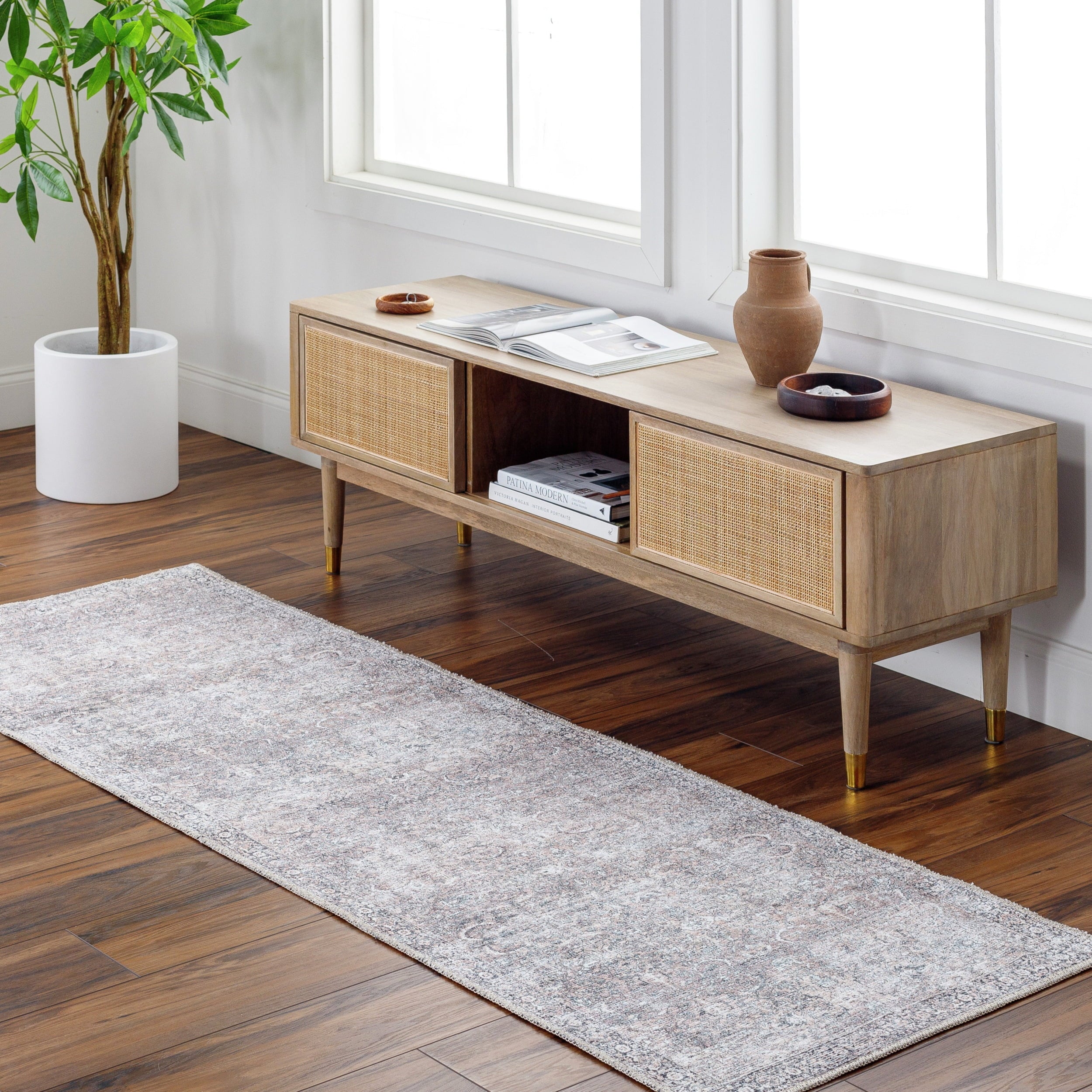  Persian Blooms Runner Washable Non-Skid Area Rug, Brown, 2'5" x 7'