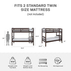  Leighton Solid Wood Twin-over-Twin Convertible Bunk Bed, Mocha