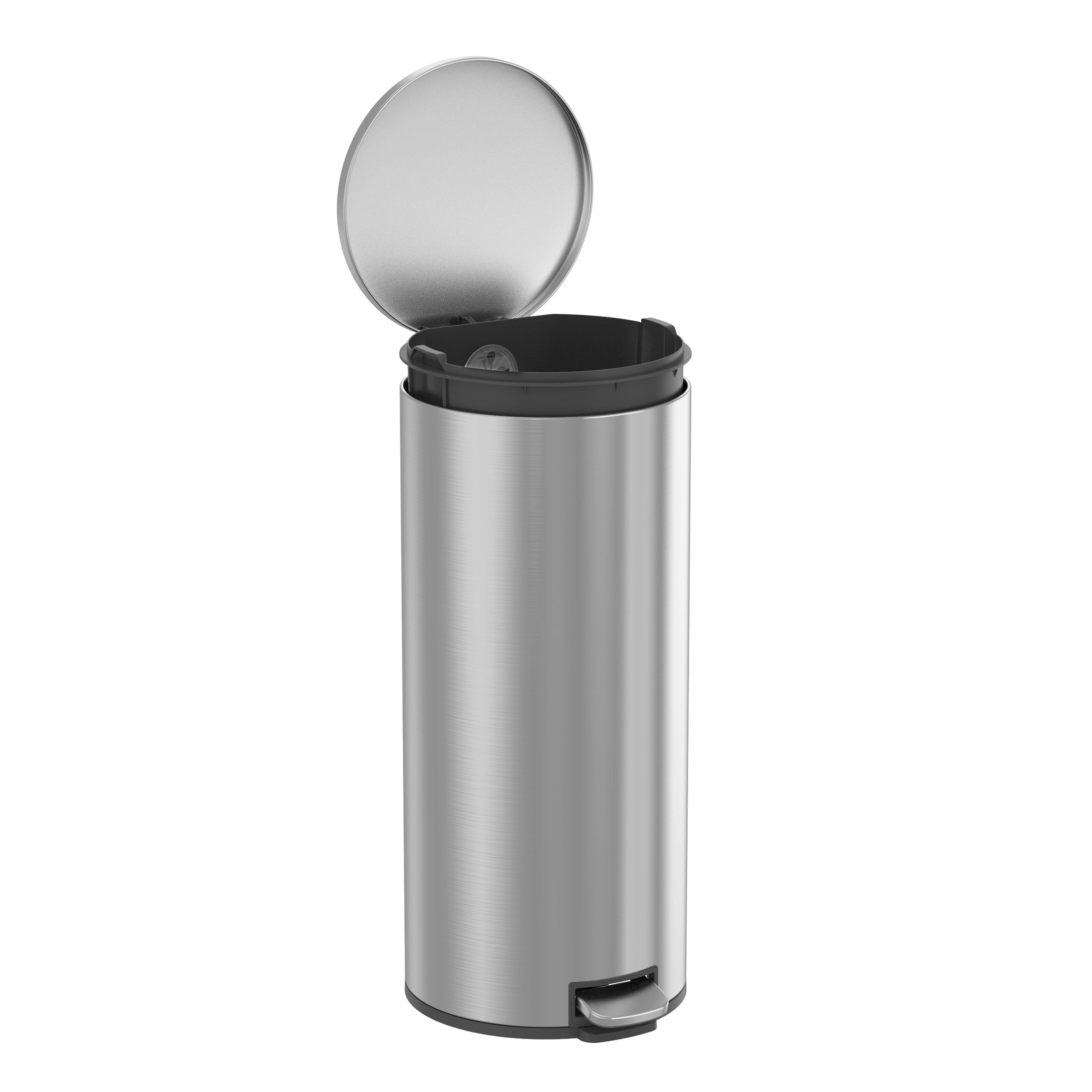  Kitchen Trash Can, 7.9 Gallon Stainless Steel Round Step Garbage Bin with Soft Close Lid, Silver