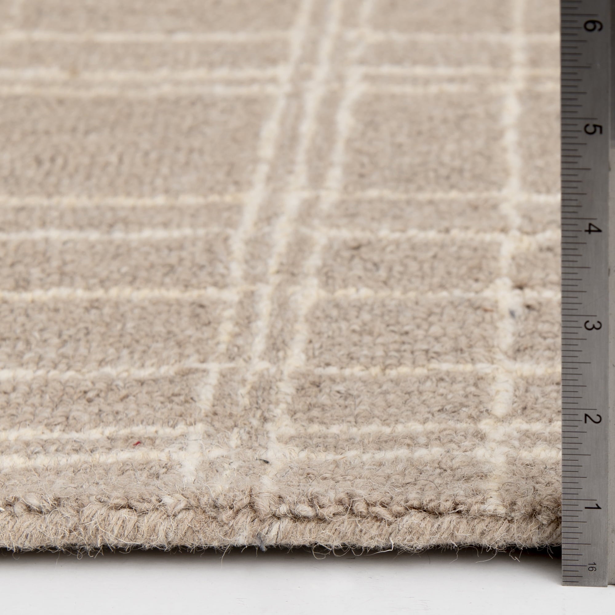  Beige Plaid Wool Indoor Area Rug, 7'10"x9'10"