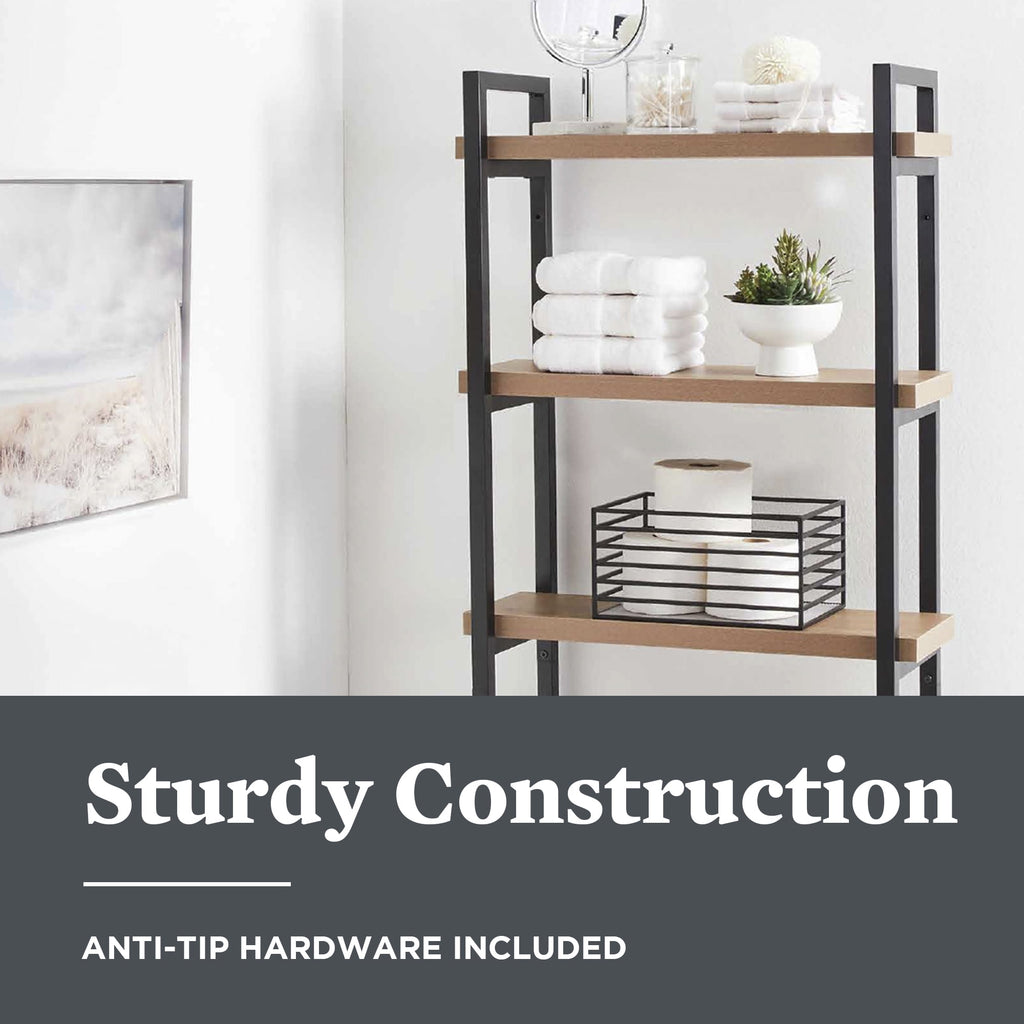  Jace 3-Shelf over-the-Toilet Storage Shelf with Black Frame and Oak Shelves