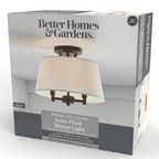  2-Light Matte Black Indoor Flush Mount Light, Fabric Shade, Bulbs Included