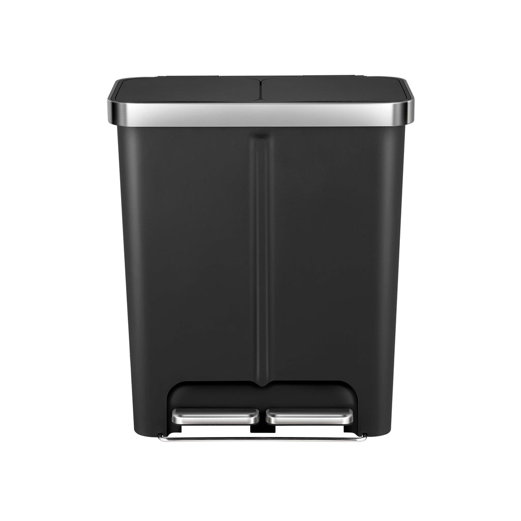  Kitchen Recycle Trash Can, 16 Gallon Plastic Dual Compartment Step Garbage Bin, Black