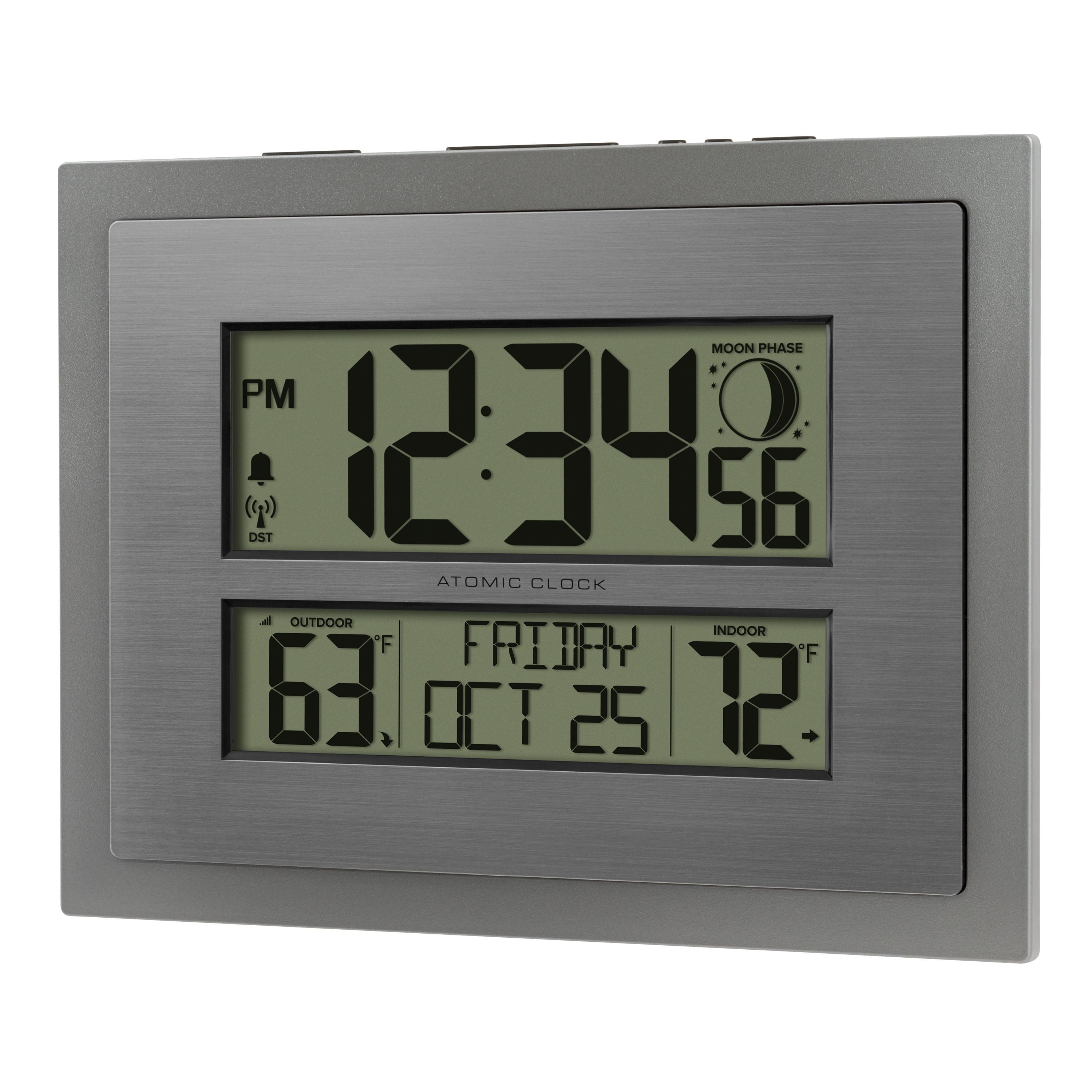  Silver Atomic Wall/Table Clock with Moon Phase & Calendar