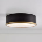  Irving Park 2-Light Flush Mount, Matte Black Finish, Burnished Brass Accents, Frosted Glass Shade, LED Bulbs Included