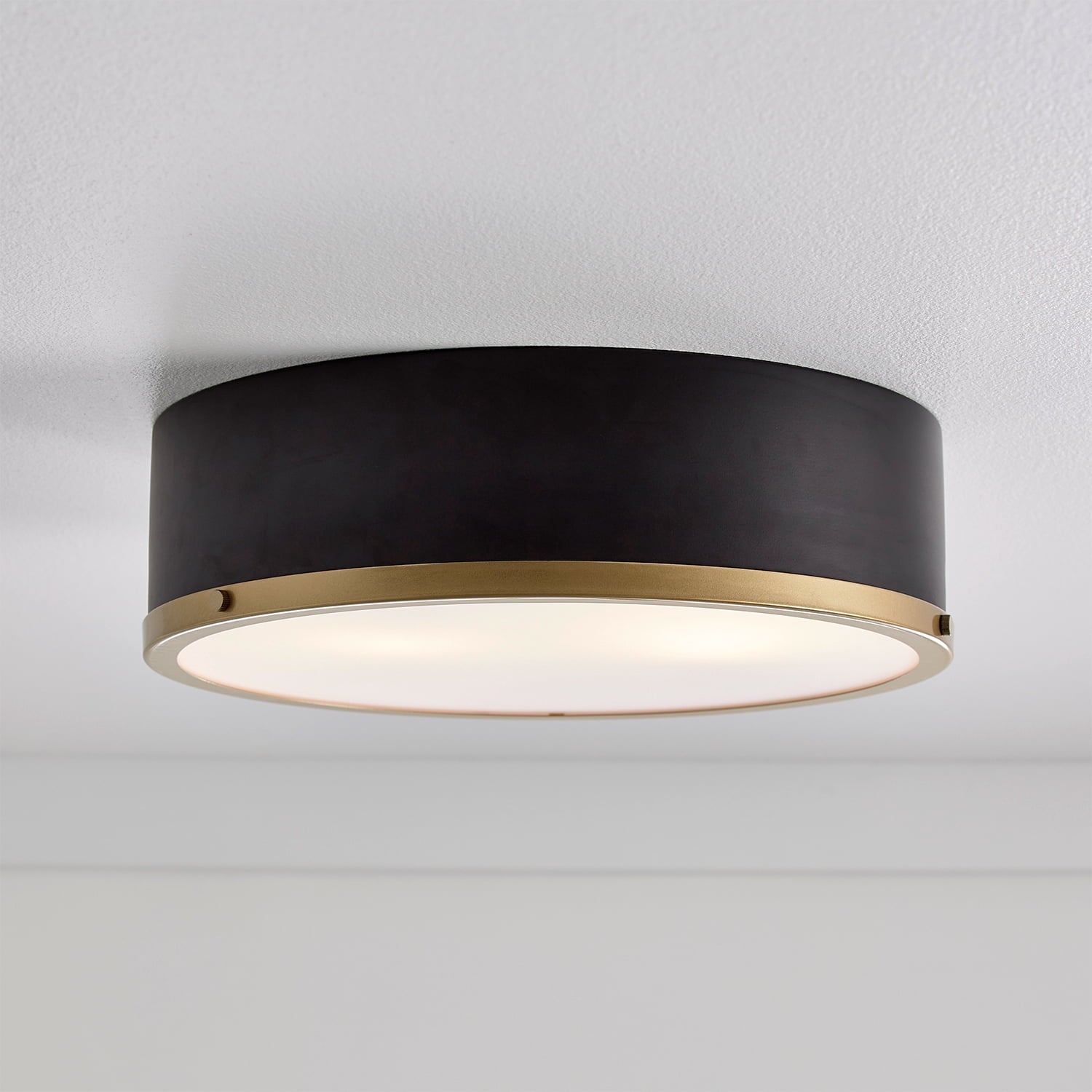  Irving Park 2-Light Flush Mount, Matte Black Finish, Burnished Brass Accents, Frosted Glass Shade, LED Bulbs Included
