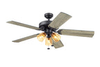  52" Matte Black Indoor Ceiling Fan with Light, 5 Blades, Pull Chains & Reverse Airflow
