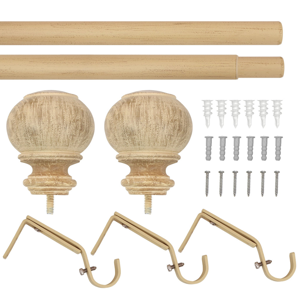  1 in. Natural Wood Poly Single Curtain Rod, 42-120"
