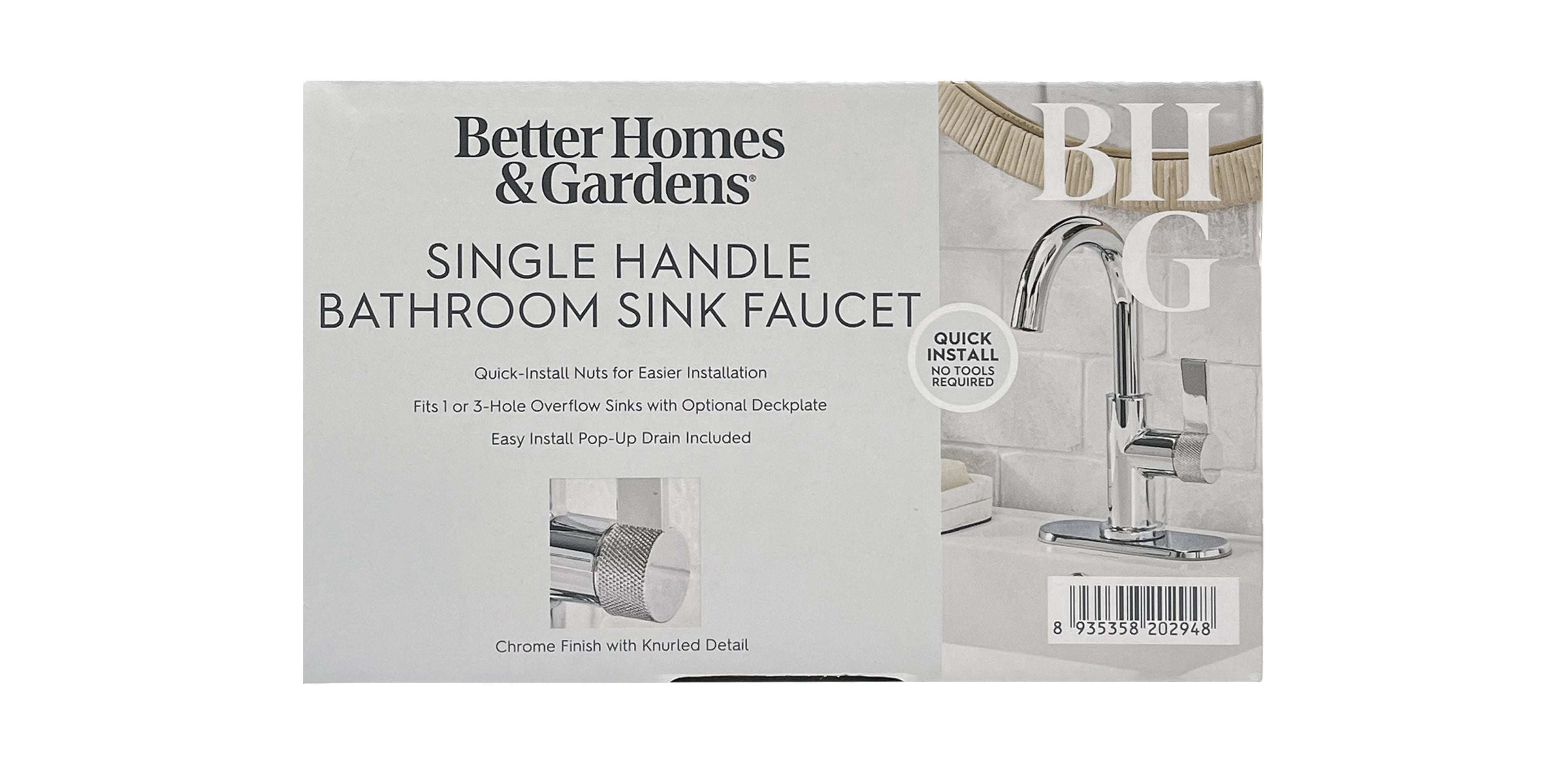  Chrome Single Handle High-Arc Bathroom Faucet with Knurled Handle