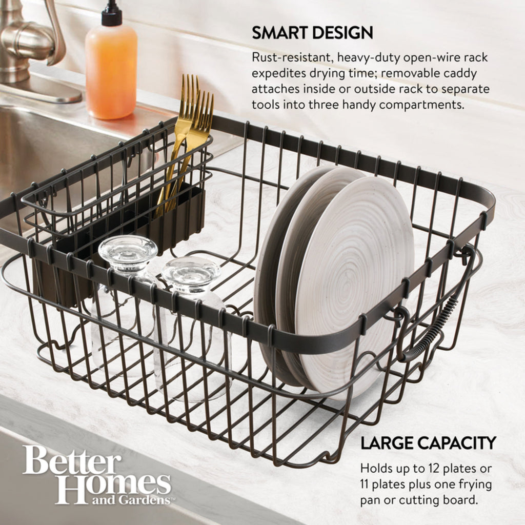  Metal Dish Rack with Caddy, Antique Gray, Best Used for Dish Drying and Sink Organization