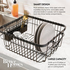  Metal Dish Rack with Caddy, Antique Gray, Best Used for Dish Drying and Sink Organization