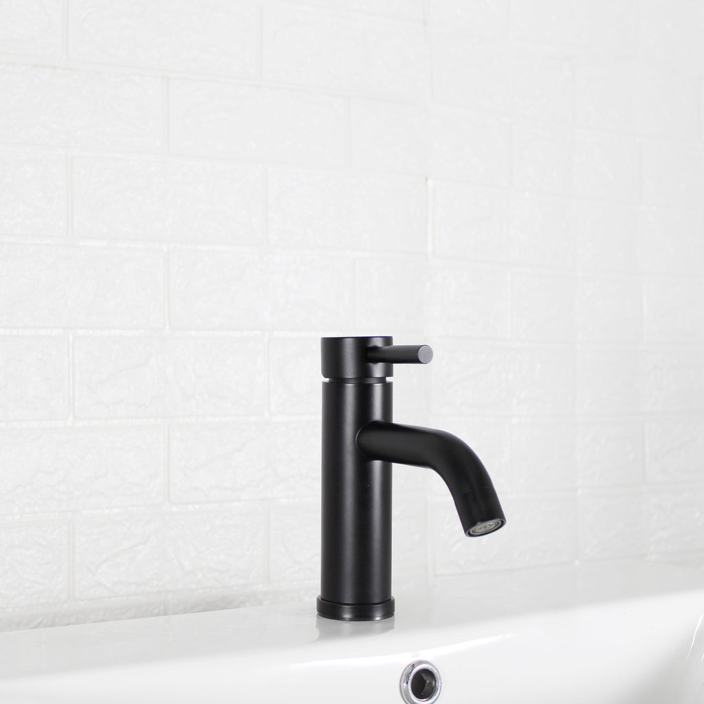  Elmont Single Handle Bathroom Sink Faucet, Matte Black, Includes Push Pop-Up Drain