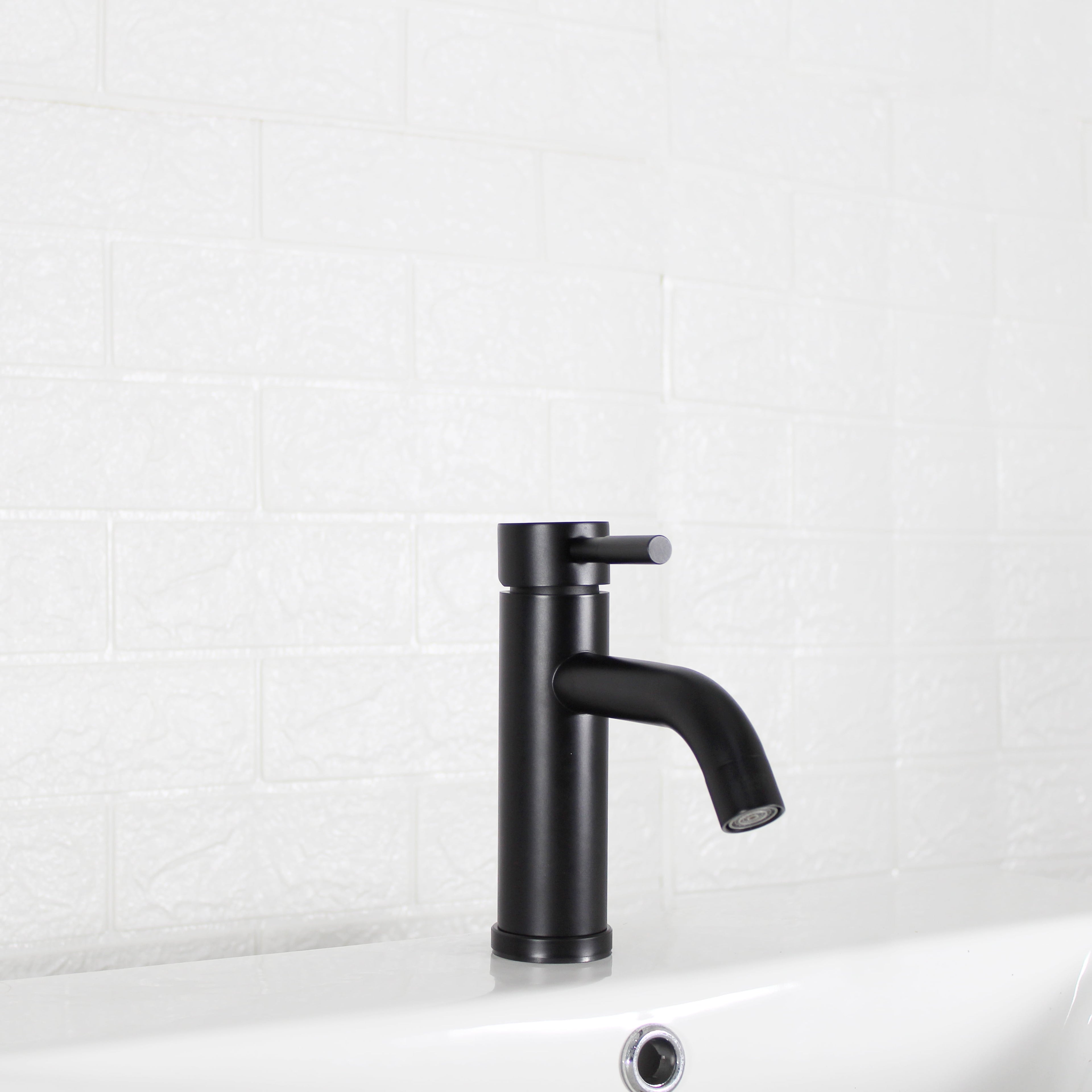  Elmont Single Handle Bathroom Sink Faucet, Matte Black, Includes Push Pop-Up Drain