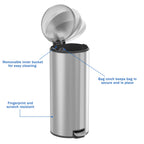  Kitchen Trash Can, 7.9 Gallon Stainless Steel Round Step Garbage Bin with Soft Close Lid, Silver